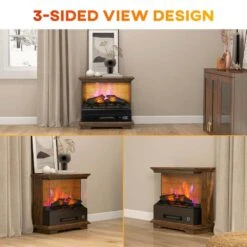 26 In. Freestanding Electric Fireplace Stove, Stand Side Table With Fireplace Insert, Remote Control, 12H Timer In Brown -Fire Place Store brown toolcat freestanding electric fireplaces mgg70 11 eh c3 1000
