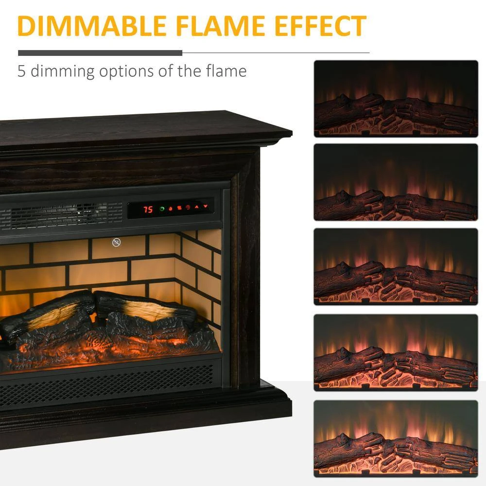 31 In. Freestanding Electric Fireplace In Brown With Dimmable Flame Effect And Mantel, Space Heater With Remote Control 3 31 In. Freestanding Electric Fireplace In Brown With Dimmable Flame Effect And Mantel, Space Heater With Remote Control - Image 3
