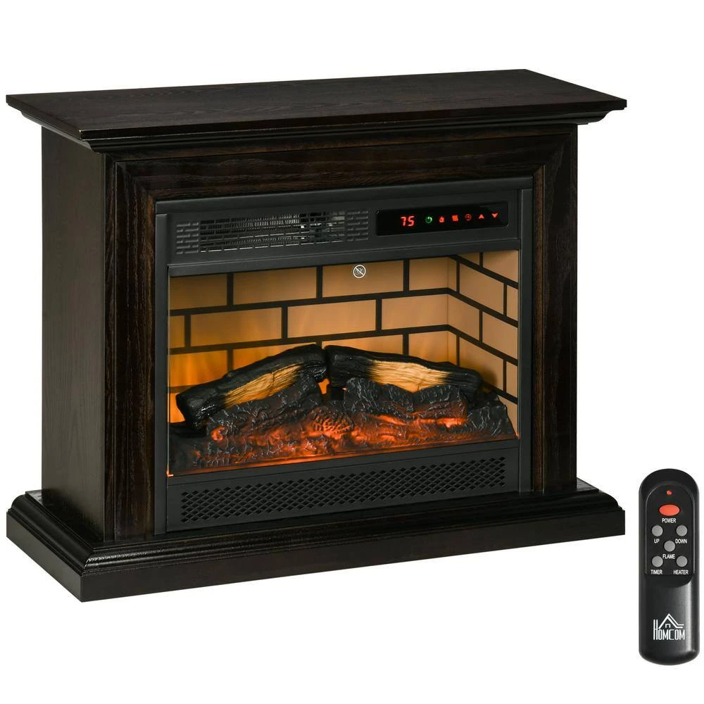 31 In. Freestanding Electric Fireplace In Brown With Dimmable Flame Effect And Mantel, Space Heater With Remote Control 2 31 In. Freestanding Electric Fireplace In Brown With Dimmable Flame Effect And Mantel, Space Heater With Remote Control - Image 2