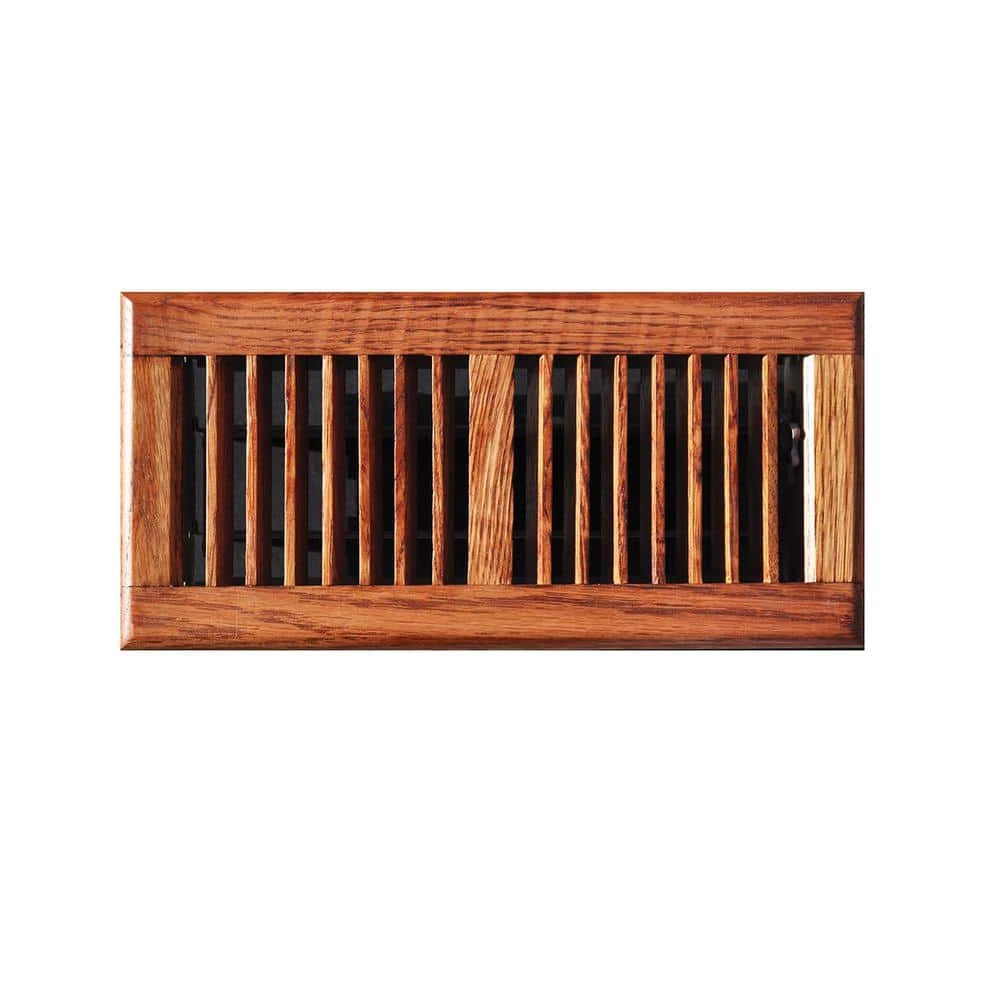 Oak Wood 4 In. X 10 In. 2-Way Wooden Floor Register In Medium Finished 1 Oak Wood 4 In. X 10 In. 2-Way Wooden Floor Register In Medium Finished