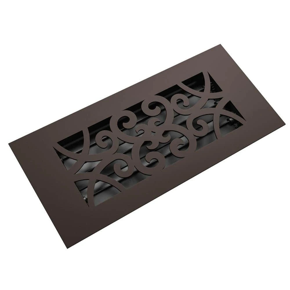 Low Profile 10 In. X 4 In. Steel Floor Register In Oil Rubbed Bronze Curvilinear Pattern (1-Pack) 1 Low Profile 10 In. X 4 In. Steel Floor Register In Oil Rubbed Bronze Curvilinear Pattern (1-Pack)