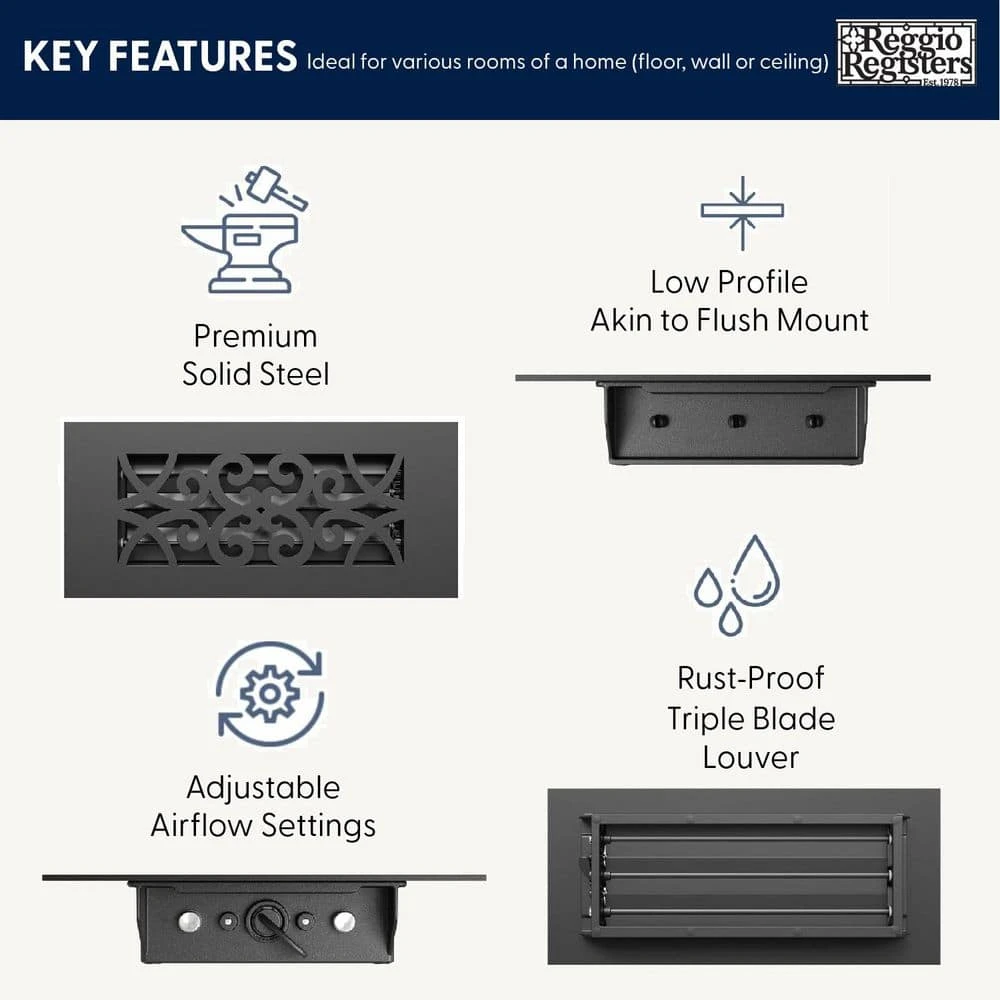 Low Profile 10 In. X 4 In. Steel Floor Register In Oil Rubbed Bronze Curvilinear Pattern (1-Pack) 2 Low Profile 10 In. X 4 In. Steel Floor Register In Oil Rubbed Bronze Curvilinear Pattern (1-Pack) - Image 2