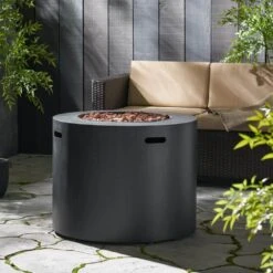 Reign Brushed Black Circular Metal Outdoor Patio Fire Pit Table -Fire Place Store brushed black noble house gas fire pits 109175 31 1000