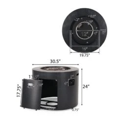 Reign Brushed Black Circular Metal Outdoor Patio Fire Pit Table -Fire Place Store brushed black noble house gas fire pits 109175 4f 1000