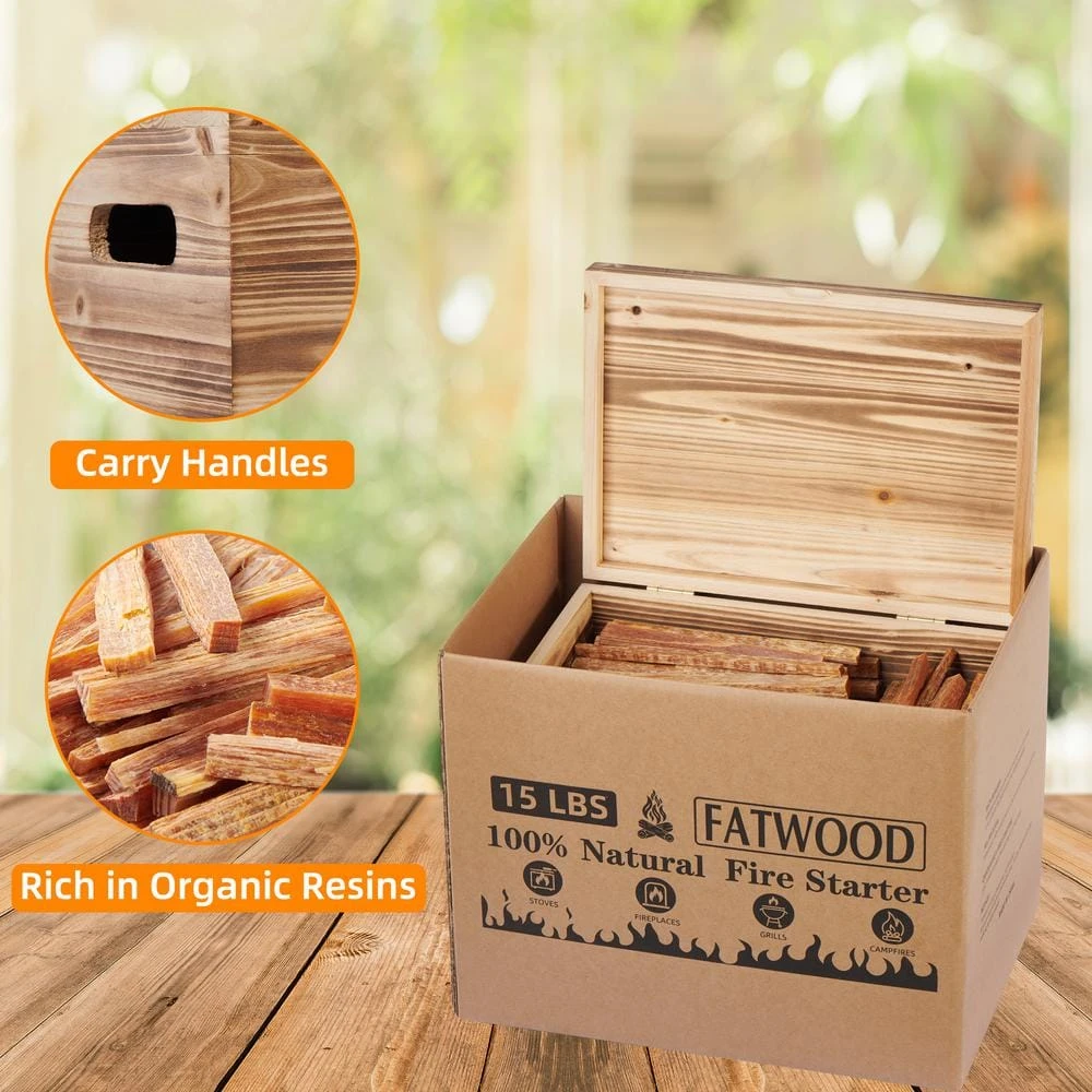 15 Lb. Boxed Fatwood Fire Starter Sticks Gift Box Set With A Wooden Storage Box For Kindling Safe Quickly And Easily 2 15 Lb. Boxed Fatwood Fire Starter Sticks Gift Box Set With A Wooden Storage Box For Kindling Safe Quickly And Easily - Image 2