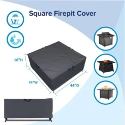 Heavy Duty Water Resistant Patio 44 In. L X 44 In. W Square Patio Fire Pit Cover -Fire Place Store california umbrella fire pit covers and accessories 194061897782 4f 1000
