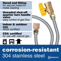 Cambridge 1/2 In. OD X 1/2 In. FIP X 1/2 In. FIP Ball Valve X 48 In. Stainless Steel Standard Gas Connector (60,500 BTU) -Fire Place Store cambridge gas fittings connectors 200377ec 44 1000