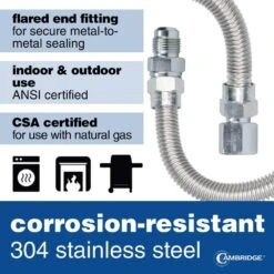 Cambridge 1/2 In. OD X 1/2 In. MIP X 1/2 In. FIP X 12 In. Stainless Steel Standard Gas Connector (102,000 BTU) -Fire Place Store cambridge gas fittings connectors c gc 121212mf 12ec 44 1000