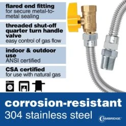 Cambridge 1/2 In. OD X 1/2 In. MIP X 1/2 In. FIP Ball Valve X 24 In. Stainless Steel Standard Gas Connector (85,000 BTU) -Fire Place Store cambridge gas fittings connectors c gc 121212mf 24vec 44 1000