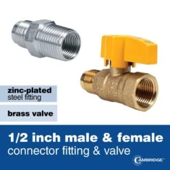Cambridge 1/2 In. OD X 1/2 In. MIP X 1/2 In. FIP Ball Valve X 24 In. Stainless Steel Standard Gas Connector (85,000 BTU) -Fire Place Store cambridge gas fittings connectors c gc 121212mf 24vec 4f 1000