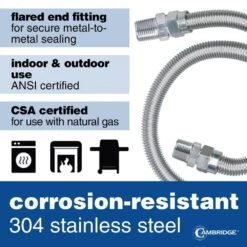 Cambridge 5/8 In. OD X 1/2 In. MIP X 1/2 In. MIP X 36 In. Stainless Steel Standard Gas Connector (125,000 BTU) -Fire Place Store cambridge gas fittings connectors c gc 581212mm 36ec 44 1000