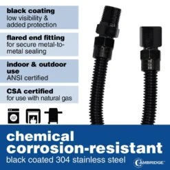 Cambridge 3/8 In. OD X 3/8 In. MIP X 3/8 In. FIP X 18 In. Stainless Steel Black Coated Gas Connector (43,800 BTU) -Fire Place Store cambridge gas fittings connectors c gcb 383838mf 18ec 44 1000