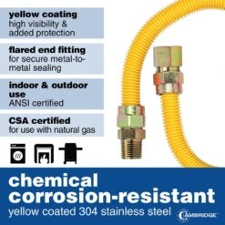 Cambridge 5/8 In. OD X 1/2 In. MIP X 1/2 In. FIP X 18 In. Stainless Steel Yellow Coated Gas Connector (164,200 BTU) 11 Cambridge 5/8 In. OD X 1/2 In. MIP X 1/2 In. FIP X 18 In. Stainless Steel Yellow Coated Gas Connector (164,200 BTU) -Fire Place Store cambridge gas fittings connectors c gcy 581212mf 18ec 44 1000