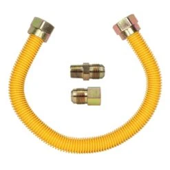 Cambridge 5/8 In. OD X 1/2 In. MIP X 1/2 In. FIP X 18 In. Stainless Steel Yellow Coated Gas Connector (164,200 BTU)