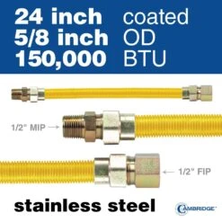 Cambridge 5/8 In. OD X 1/2 In. MIP X 1/2 In. FIP X 24 In. Stainless Steel Yellow Coated Gas Connector (150,000 BTU) -Fire Place Store cambridge gas fittings connectors cgcy581212mf24 1f 1000