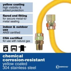 Cambridge 5/8 In. OD X 1/2 In. MIP X 1/2 In. FIP X 24 In. Stainless Steel Yellow Coated Gas Connector (150,000 BTU) -Fire Place Store cambridge gas fittings connectors cgcy581212mf24 44 1000