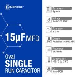 Cambridge 2.01 In. X 1.22 In. X 3.15 In. Aluminum 15 MFD 440-Volt/370-Volt Single Oval Run Capacitor (1-Pack) 9 Cambridge 2.01 In. X 1.22 In. X 3.15 In. Aluminum 15 MFD 440-Volt/370-Volt Single Oval Run Capacitor (1-Pack) -Fire Place Store cambridge grow room ventilation 202363pm 4f 1000