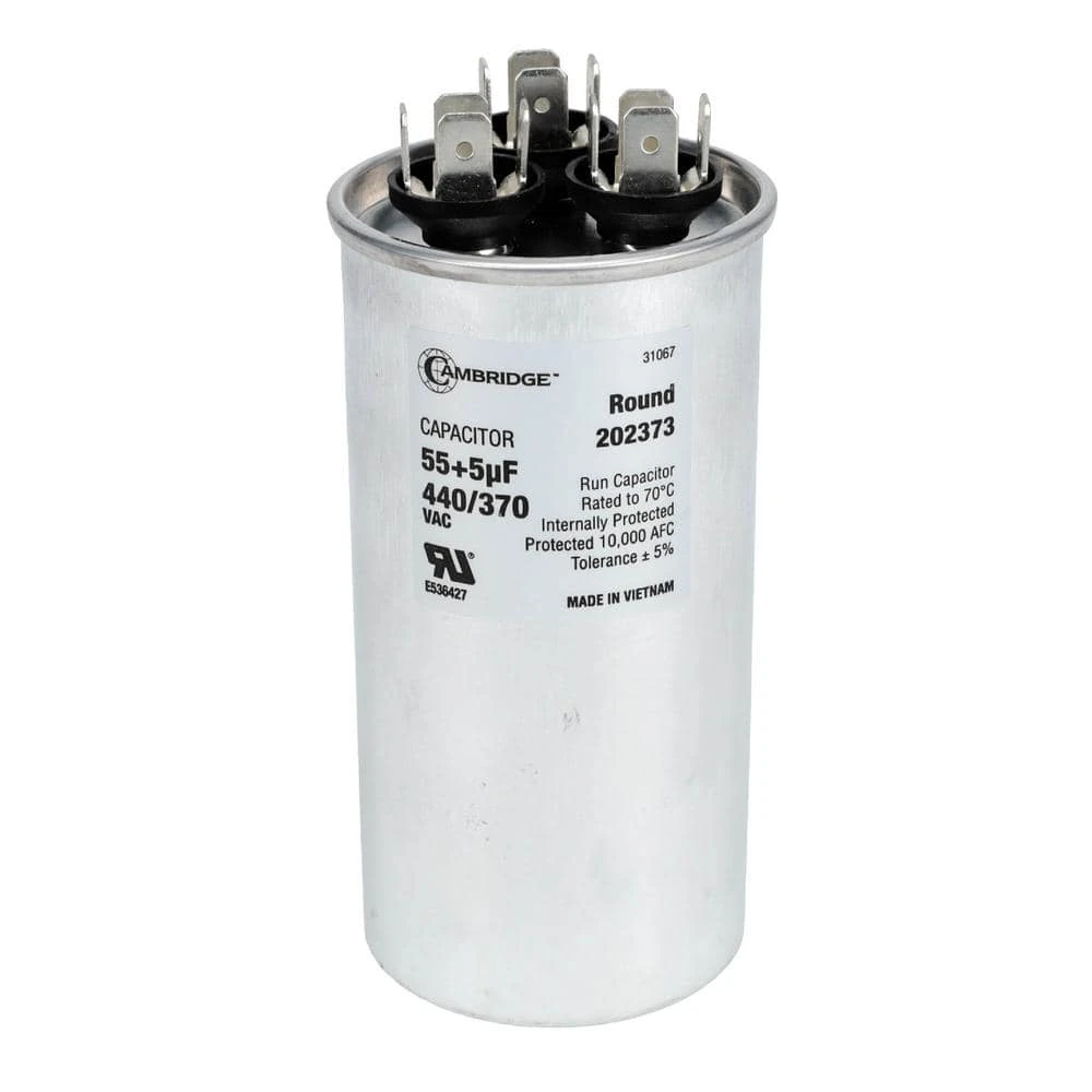 Cambridge 1.97 In. X 1.97 In. X 3.94 In. Aluminum 55 Plus 5 MFD, 440-Volt/370-Volt Dual Round Run Capacitor (1-Pack) 1 Cambridge 1.97 In. X 1.97 In. X 3.94 In. Aluminum 55 Plus 5 MFD, 440-Volt/370-Volt Dual Round Run Capacitor (1-Pack)