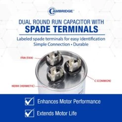 Cambridge 2.36 In. X 2.36 In. X 4.53 In. Aluminum 80 Plus 10 MFD, 440-Volt/370-Volt Dual Round Run Capacitor (1-Pack) -Fire Place Store cambridge grow room ventilation 202585pm 1f 1000