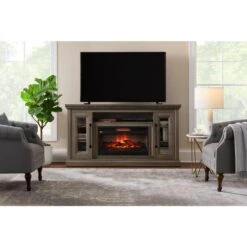 Sutton 68 In. Media Console Infrared Electric Fireplace In Camel Brown With Charcoal Top