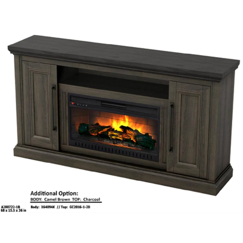 Sutton 68 In. Media Console Infrared Electric Fireplace In Camel Brown With Charcoal Top 6 Sutton 68 In. Media Console Infrared Electric Fireplace In Camel Brown With Charcoal Top - Image 6
