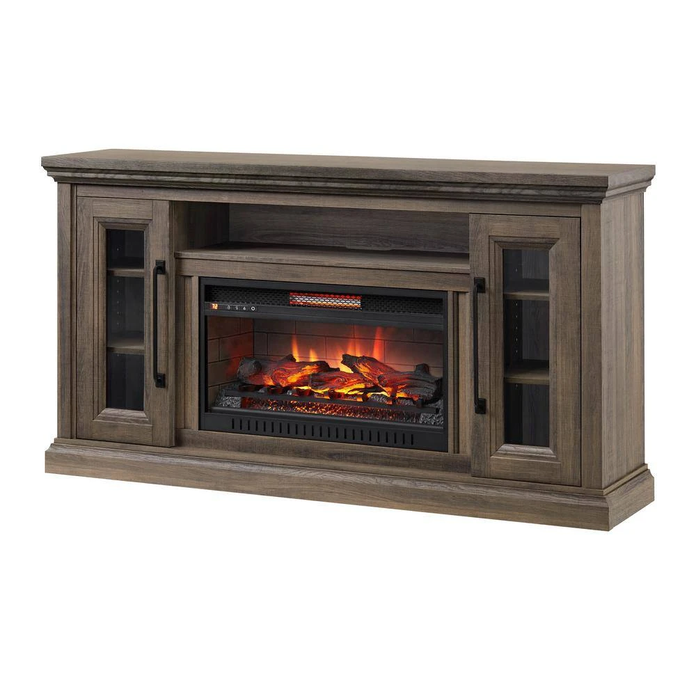Sutton 68 In. Media Console Infrared Electric Fireplace In Camel Brown With Charcoal Top 2 Sutton 68 In. Media Console Infrared Electric Fireplace In Camel Brown With Charcoal Top - Image 2