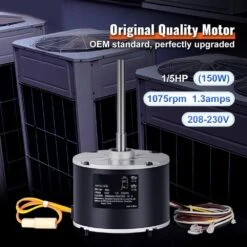 Condenser Fan Motor, 1/5 HP 208-230-Volt, 1075RPM, OEM Standard Upgraded Replacement Condenser Motor Reversible Rotating -Fire Place Store capacitors dslnqdj15hp10j7vvv7 sk0217 fa 1000