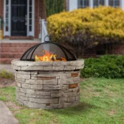 27 In. X 27 In. Cylinder Magnesium Oxide Coal Fire Pit -Fire Place Store cement grey fire pit kits wyb219 fp3 44 1000