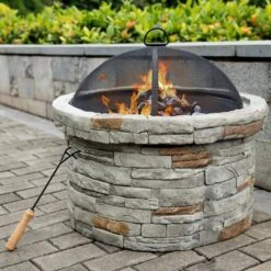27 In. X 27 In. Cylinder Magnesium Oxide Coal Fire Pit -Fire Place Store cement grey fire pit kits wyb219 fp3 fa 1000
