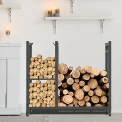 12"D X 31"W X 28"H Metal Rectangular Firewood Storage Log Rack On 4 Wheels -Fire Place Store cesicia firewood chj 01 1 c3 1000