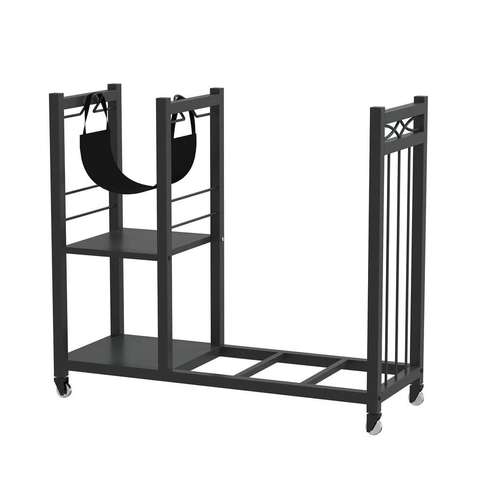31 In. W Black Outdoor Metal Firewood Rack With 4 Wheels 1 31 In. W Black Outdoor Metal Firewood Rack With 4 Wheels