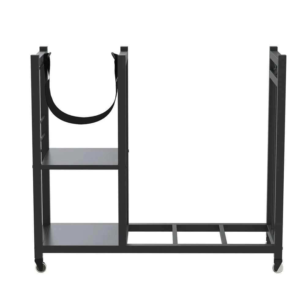 31 In. W Black Outdoor Metal Firewood Rack With 4 Wheels 3 31 In. W Black Outdoor Metal Firewood Rack With 4 Wheels - Image 3