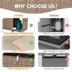 24.8 In. H X 44 In. W 50,000 BTU Propane Fire Pit Table, Rattan Fire Pit Table With Glass Wind Guard, Gray Wicker -Fire Place Store cesicia outdoor fireplaces w kfc 06 4f 1000