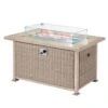 24.8 In. H X 44 In. W 50,000 BTU Propane Fire Pit Table, Rattan Fire Pit Table With Glass Wind Guard, Gray Wicker