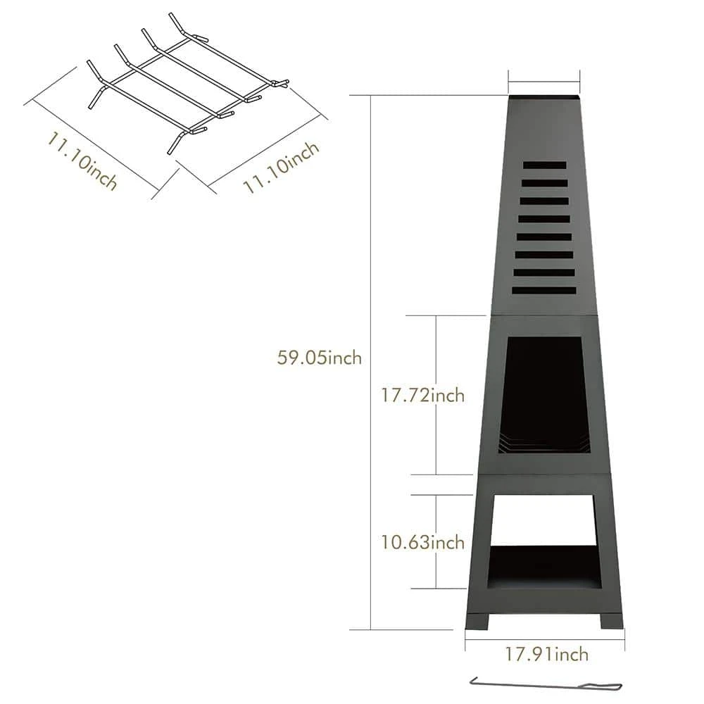 59 In. Wood Burning Chiminea Fire Pit With Built-in Log Storage, Wood Burning Fireplace 3 59 In. Wood Burning Chiminea Fire Pit With Built-in Log Storage, Wood Burning Fireplace - Image 3