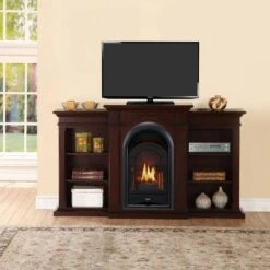 15 000 BTU Dual Fuel Vent Free Gas Fireplace System T-Stat Control In Chocolate