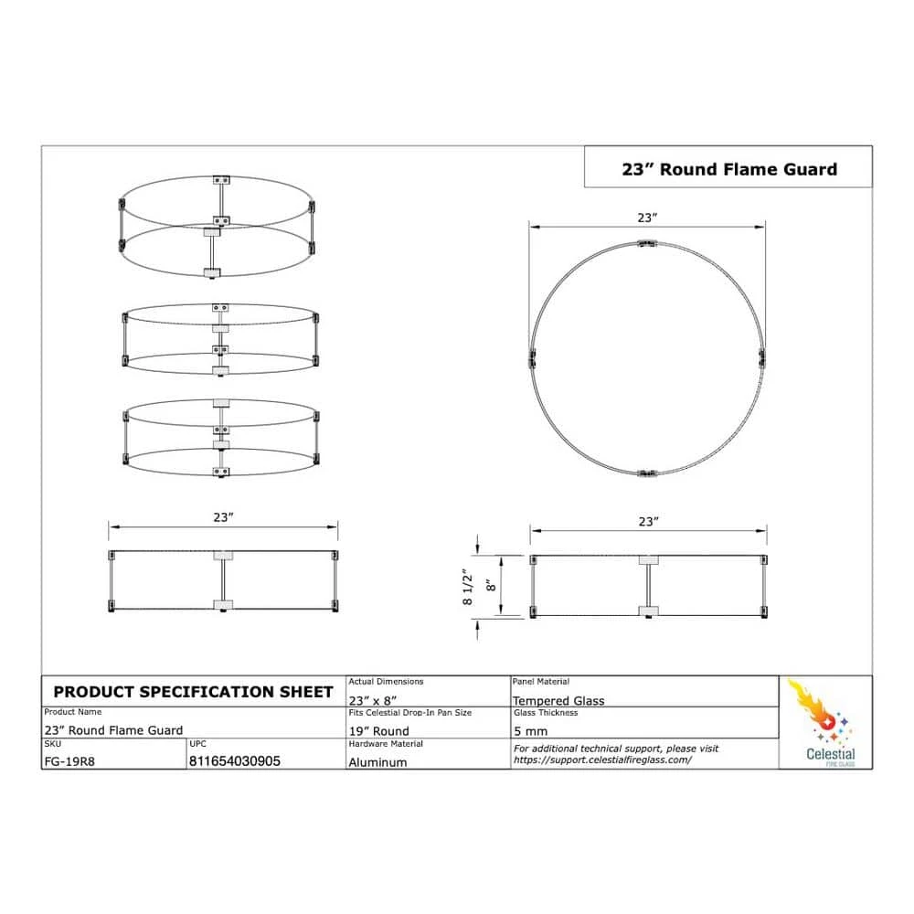 23 In. X 8 In. Tall X 19 In. Round Tempered Glass Fire Pit Wind Guard For Round Drop-In Fire Pit Burner Pan 5 23 In. X 8 In. Tall X 19 In. Round Tempered Glass Fire Pit Wind Guard For Round Drop-In Fire Pit Burner Pan - Image 5