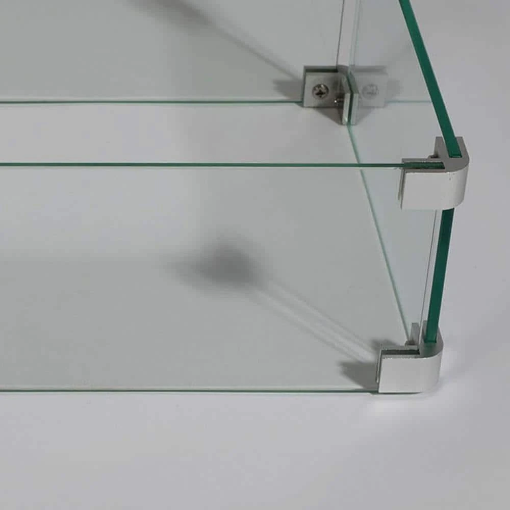 Fire Pit Wind Guard 27.1 In. X 11.6 In. X 5.5 In. Rectangular Transparent Tempered Glass With Polished Aluminum Brackets 3 Fire Pit Wind Guard 27.1 In. X 11.6 In. X 5.5 In. Rectangular Transparent Tempered Glass With Polished Aluminum Brackets - Image 3