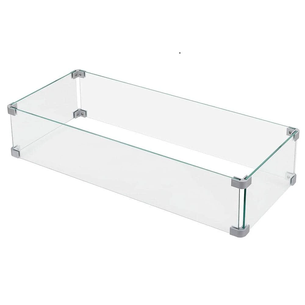 Fire Pit Wind Guard 27.1 In. X 11.6 In. X 5.5 In. Rectangular Transparent Tempered Glass With Polished Aluminum Brackets 1 Fire Pit Wind Guard 27.1 In. X 11.6 In. X 5.5 In. Rectangular Transparent Tempered Glass With Polished Aluminum Brackets