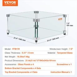 Gas Fire Pit Wind Guard For Square Fire Table 21 X 21 X 7.5 In. Clear Tempered Wind Guard For Firepits 0.31 In. Thick 14 Gas Fire Pit Wind Guard For Square Fire Table 21 X 21 X 7.5 In. Clear Tempered Wind Guard For Firepits 0.31 In. Thick -Fire Place Store clear vevor fire pit covers and accessories ffb20x20x6yc00001v0 76 1000