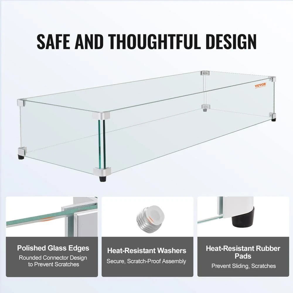 Glass Wind Guard For Rectangular Fire Pit Table 31 X 12.5 X 6.5 In. X 0.31 In. Thick Sturdy Tempered Glass Panel W/Feet 5 Glass Wind Guard For Rectangular Fire Pit Table 31 X 12.5 X 6.5 In. X 0.31 In. Thick Sturdy Tempered Glass Panel W/Feet - Image 5