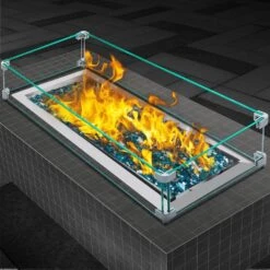35.5 In. X 11.5 In. X 6 In. Fire Pit Wind Guard Rectangular Glass Shield 0.3 In. Thick Clear Tempered Glass Flame Guard -Fire Place Store clear vevor fire pit covers and accessories fx35 511 56infnj5v0 31 1000