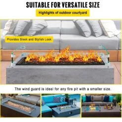 Fire Pit Wind Guard 38 X 10.5 X 6 In. Glass Wind Guard 0.3 In. Thick Rectangular Glass Shield For Propane,Gas,Outdoor -Fire Place Store clear vevor fire pit covers and accessories fxff3810 56injwbgv0 1f 1000
