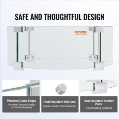 Fire Pit Wind Guard 17 X 17 X 6 In. Glass Flame Guard 0.25 In. Thick Glass Shield With Aluminum Alloy Feet Fire Table -Fire Place Store clear vevor fire pit covers and accessories yxblffbyc1760eg1yv0 44 1000