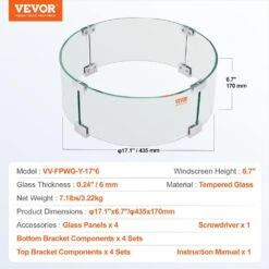 Fire Pit Wind Guard 17 X 17 X 6 In. Glass Flame Guard 0.25 In. Thick Glass Shield With Aluminum Alloy Feet Fire Table -Fire Place Store clear vevor fire pit covers and accessories yxblffbyc1760eg1yv0 76 1000