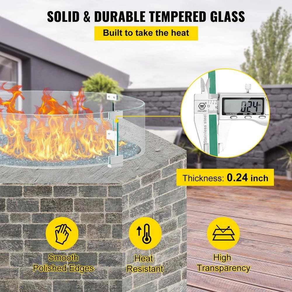 Fire Pit Wind Guard 24 X 24 X 6 In. Clear Tempered Glass Flame Guard 0.25 In.Thickness Round Glass Shield With Feet 3 Fire Pit Wind Guard 24 X 24 X 6 In. Clear Tempered Glass Flame Guard 0.25 In.Thickness Round Glass Shield With Feet - Image 3