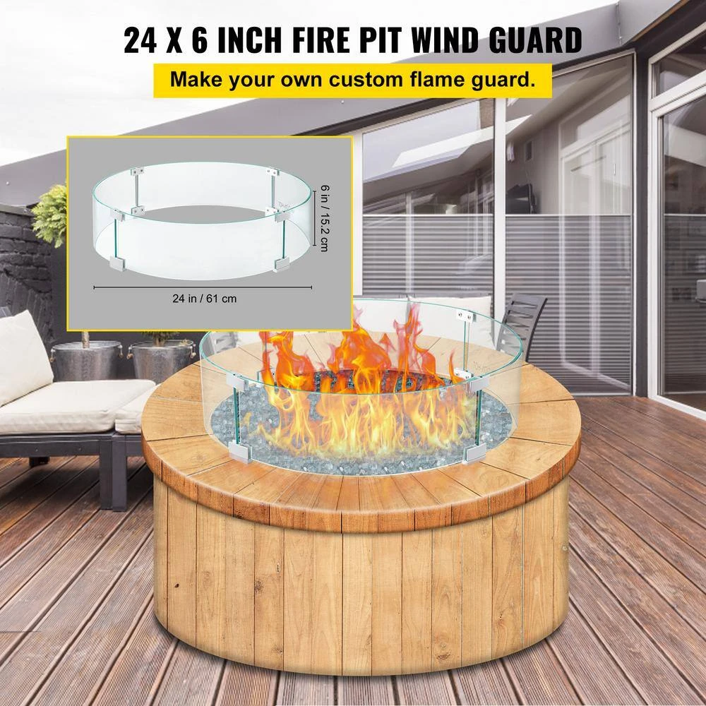 Fire Pit Wind Guard 24 X 24 X 6 In. Clear Tempered Glass Flame Guard 0.25 In.Thickness Round Glass Shield With Feet 2 Fire Pit Wind Guard 24 X 24 X 6 In. Clear Tempered Glass Flame Guard 0.25 In.Thickness Round Glass Shield With Feet - Image 2