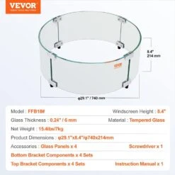 Fire Pit Wind Guard 29 X 8 In. Round Glass Flame Shield 0.24 In. Thick Fire Table Accessory Clear Tempered Glass Guard 14 Fire Pit Wind Guard 29 X 8 In. Round Glass Flame Shield 0.24 In. Thick Fire Table Accessory Clear Tempered Glass Guard -Fire Place Store clear vevor fire pit covers and accessories yxblffbyc296yxwc3v0 76 1000