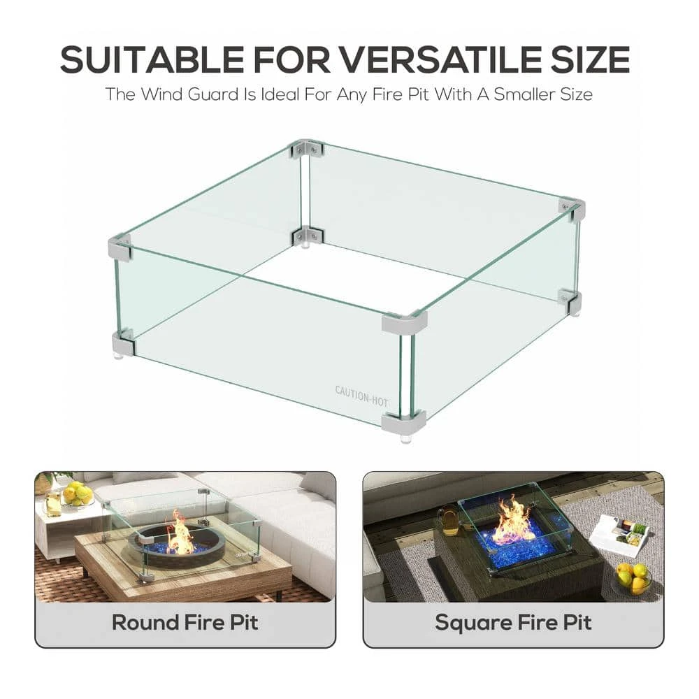 Fire Pit Square Flame Guard Screen, 22.5 In. X 22.5 In. Clear Tempered Glass Fire Table Wind Guard Shield 6 Fire Pit Square Flame Guard Screen, 22.5 In. X 22.5 In. Clear Tempered Glass Fire Table Wind Guard Shield - Image 6