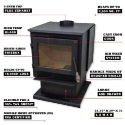 Heats Up To 2,000 Sq. Ft. Ontario Wood Stove - Black -Fire Place Store cleveland iron works wood stoves f500105 4f 1000